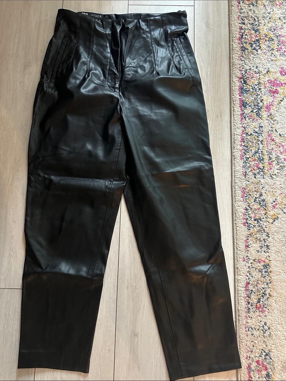 Zara Black Faux Leather Straight-Leg Pants